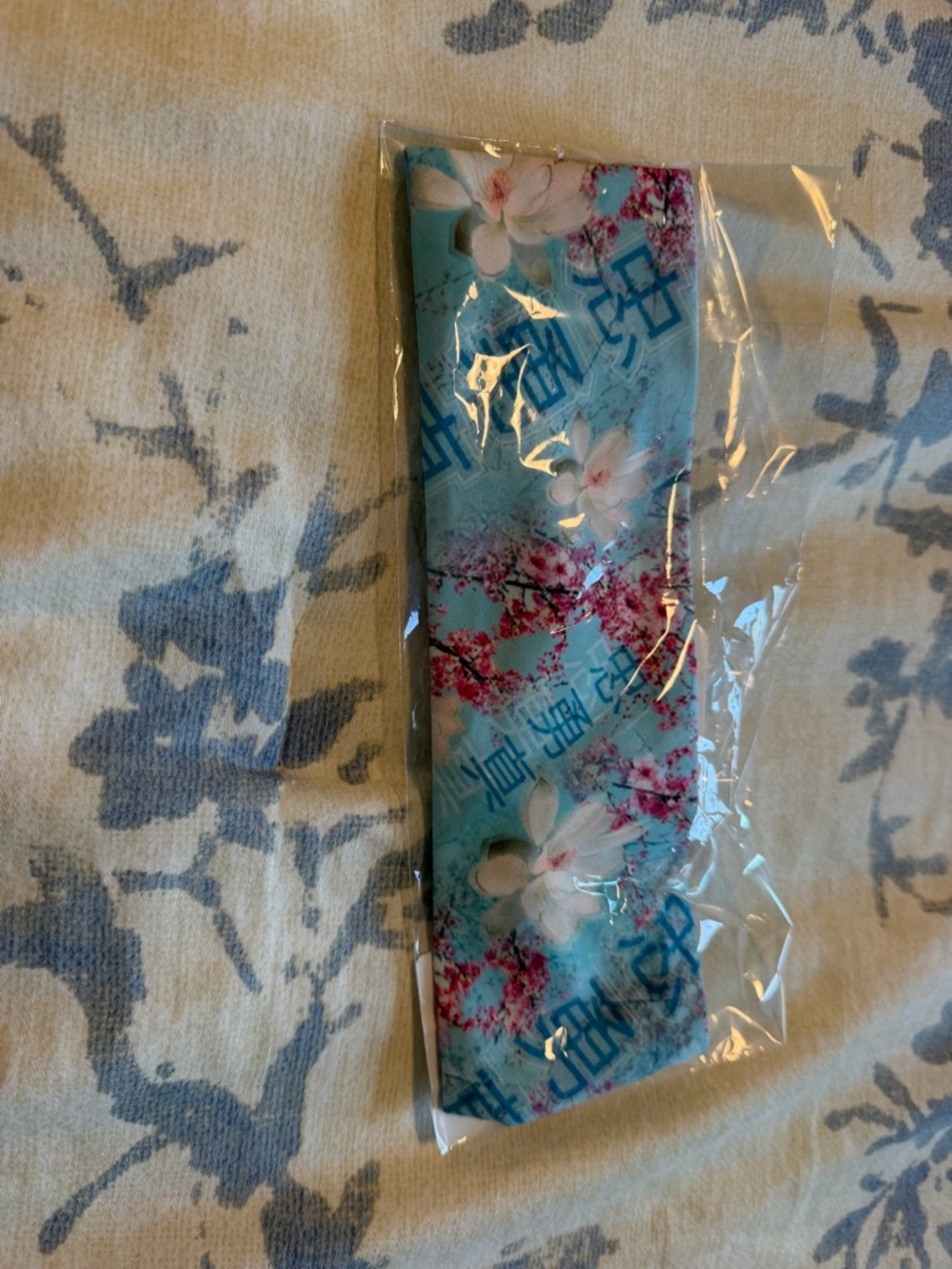 Floral Blue Satin Hair Scarf - Lightweight Women's Hair Accessory
